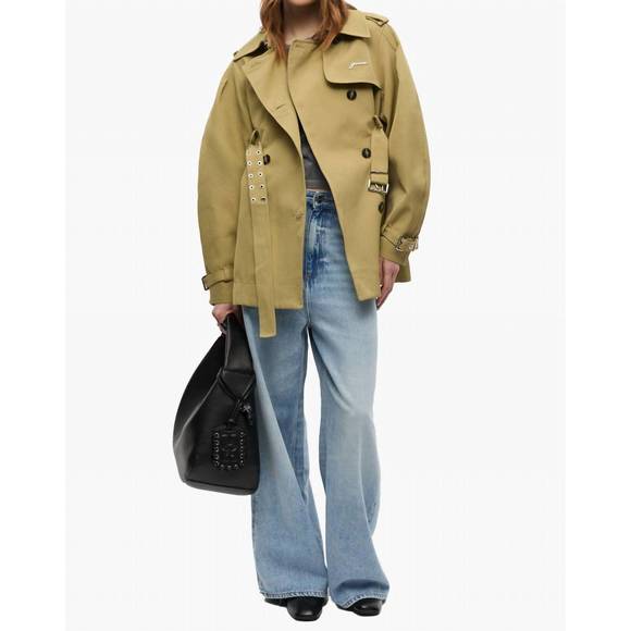 NEW GANNI heavy twill midi trench coat in boa - Picture 4 of 7